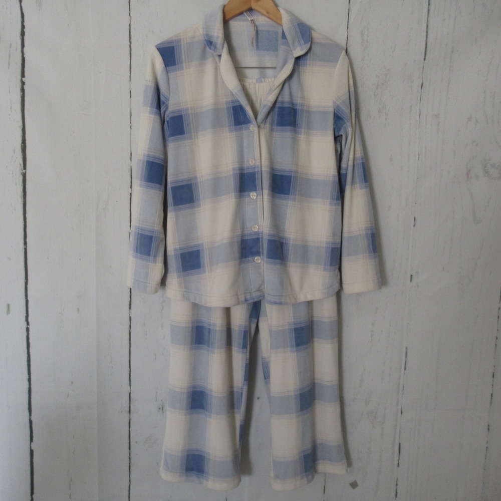 Soma Pajamas Set S Fleece Soft Cozy Plaid Long Sleeve Top Bottoms